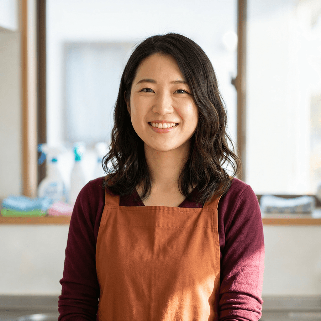 Dana Whitfield, professional cleaner wiping a kitchen counter in a modern Perth home