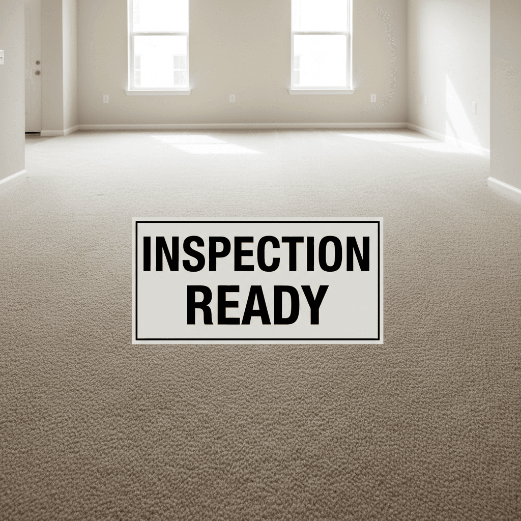 Clean beige carpet in an empty apartment ready for inspection