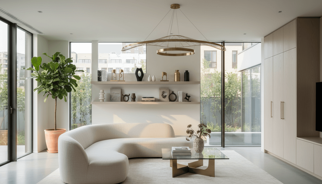 Clean modern living room with sparkling windows and fresh bright interior