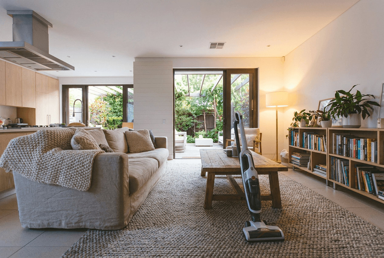Carpet steam cleaning result in a living room